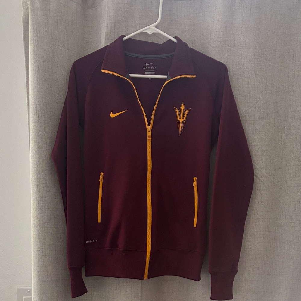 Nike Maroon Track Jacket with Gold Zipper & Logo - Women’s Small